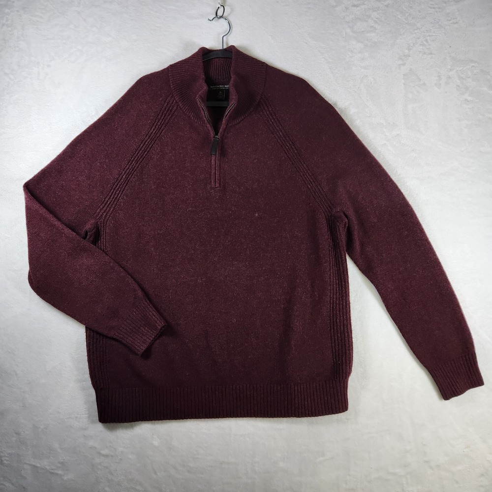 Banana Republic Mens XL Burgundy Wool Blend‎ Quarter Zip Pullover Sweater